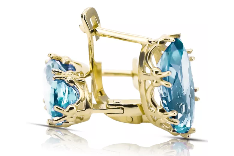 Pierścionek z żółtego 8k złota z Akwamarynem vec021y-aq Vintage Art Deco Rosyjska biżuteria w stylu ZSRR